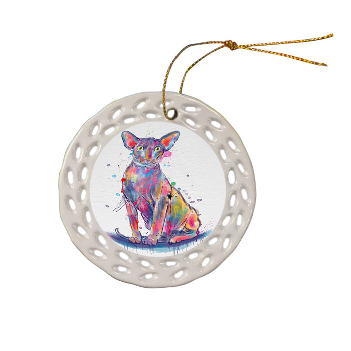 Watercolor Peterbald Cat Doily Ornament DPOR58147