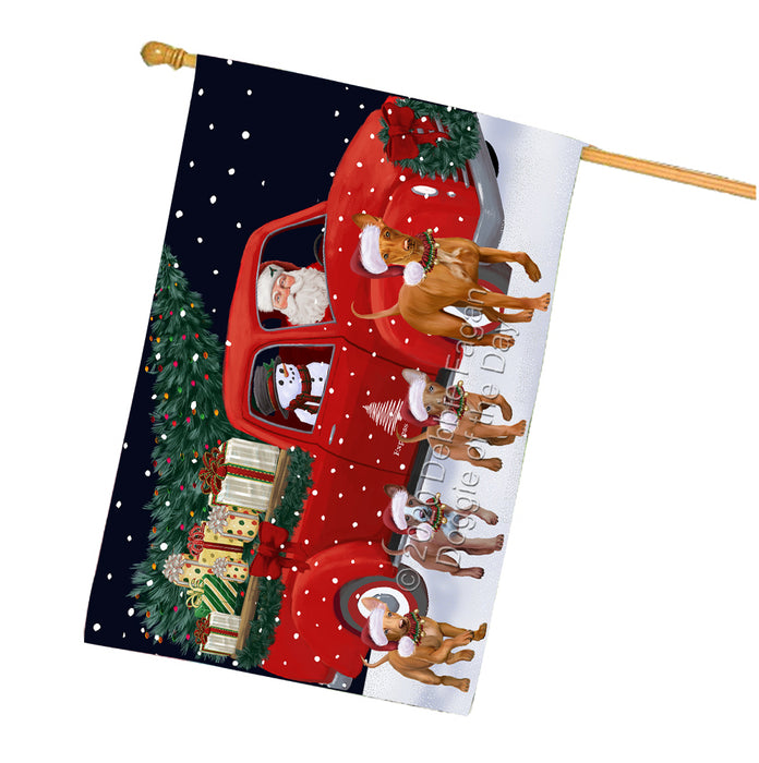 Christmas Express Delivery Red Truck Running Pharaoh Hound Dogs House Flag FLG66538