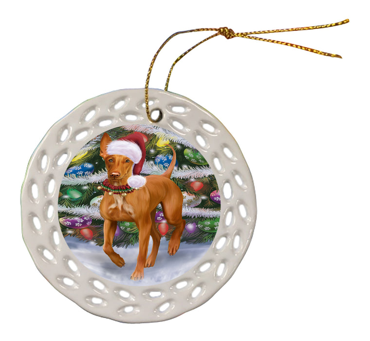 Chistmas Trotting in the Snow Pharaoh Hound Dog Doily Ornament DPOR59159