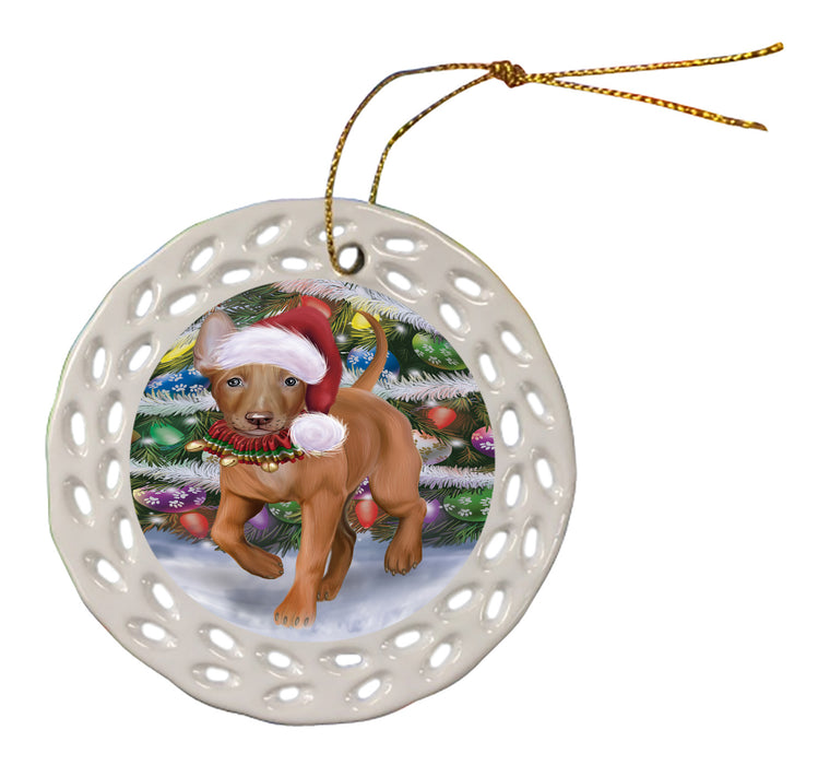 Chistmas Trotting in the Snow Pharaoh Hound Dog Doily Ornament DPOR59160