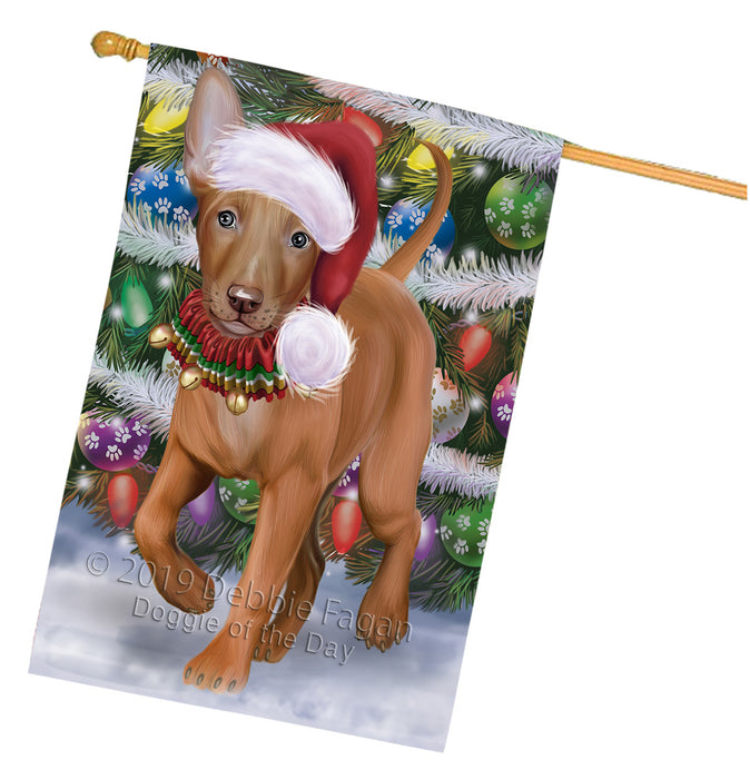 Chistmas Trotting in the Snow Pharaoh Hound Dog House Flag Outdoor Decorative Double Sided Pet Portrait Weather Resistant Premium Quality Animal Printed Home Decorative Flags 100% Polyester FLG69662