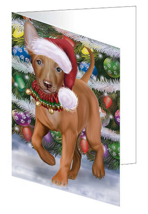 Chistmas Trotting in the Snow Pharaoh Hound Dog Handmade Artwork Assorted Pets Greeting Cards and Note Cards with Envelopes for All Occasions and Holiday Seasons
