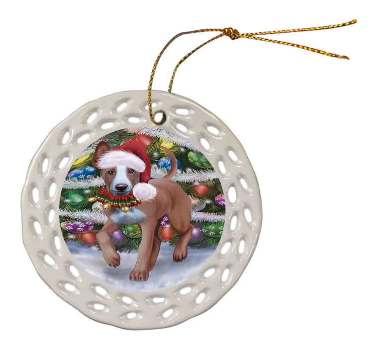 Chistmas Trotting in the Snow Pharaoh Hound Dog Doily Ornament DPOR59161