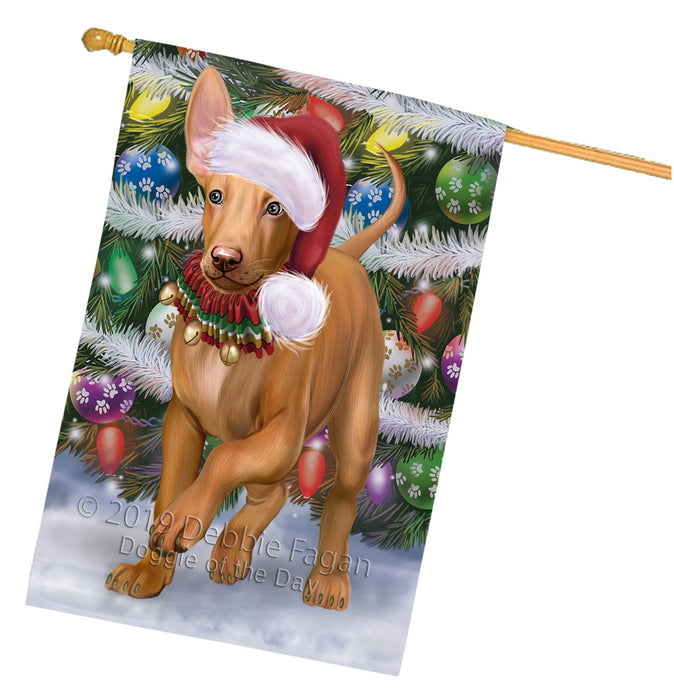Chistmas Trotting in the Snow Pharaoh Hound Dog House Flag Outdoor Decorative Double Sided Pet Portrait Weather Resistant Premium Quality Animal Printed Home Decorative Flags 100% Polyester FLG69664