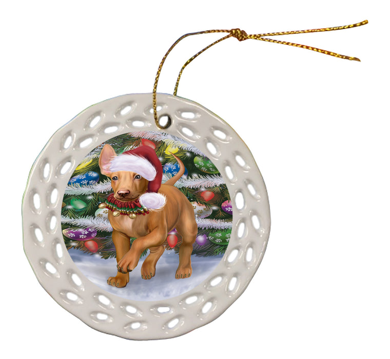 Chistmas Trotting in the Snow Pharaoh Hound Dog Doily Ornament DPOR59162