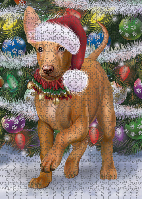 Chistmas Trotting in the Snow Pharaoh Hound Dog Portrait Jigsaw Puzzle for Adults Animal Interlocking Puzzle Game Unique Gift for Dog Lover's with Metal Tin Box PZL974