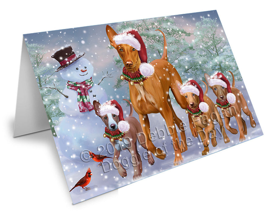 Christmas Running Family Pharaoh Hound Dogs Handmade Artwork Assorted Pets Greeting Cards and Note Cards with Envelopes for All Occasions and Holiday Seasons