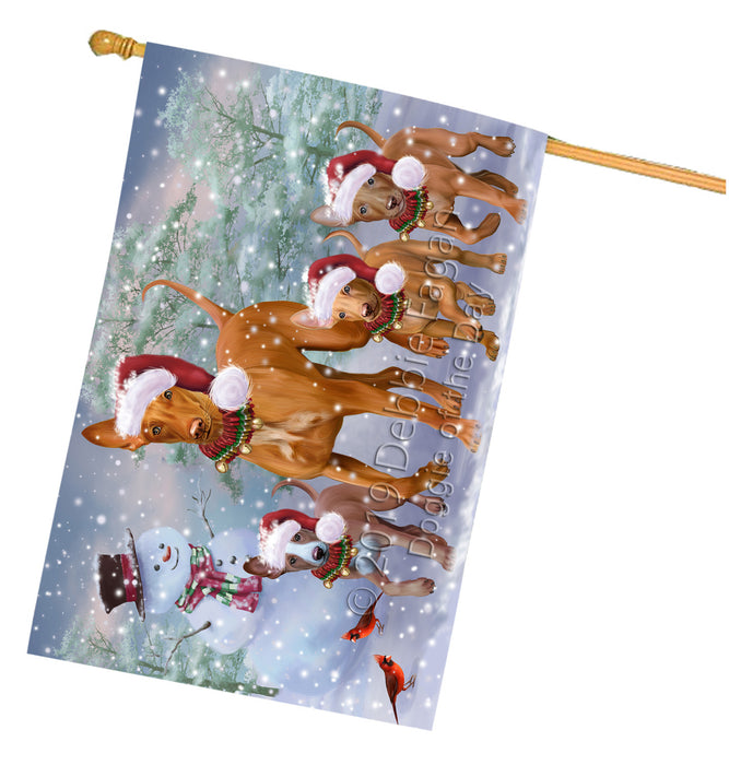 Christmas Running Family Pharaoh Hound Dogs House Flag Outdoor Decorative Double Sided Pet Portrait Weather Resistant Premium Quality Animal Printed Home Decorative Flags 100% Polyester