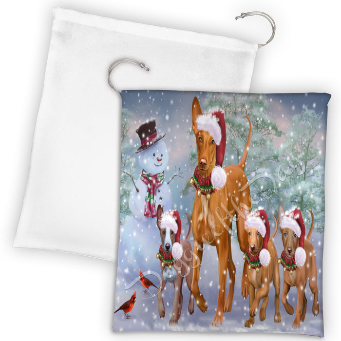 Christmas Running Fammily Pharaoh Hound Dogs Drawstring Laundry or Gift Bag LGB48241