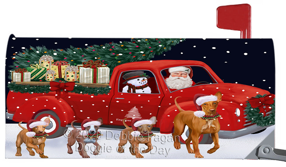 Christmas Express Delivery Red Truck Running Pharaoh Hound Dog Magnetic Mailbox Cover Both Sides Pet Theme Printed Decorative Letter Box Wrap Case Postbox Thick Magnetic Vinyl Material
