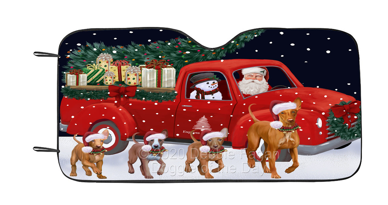 Christmas Express Delivery Red Truck Running Pharaoh Hound Dog Car Sun Shade Cover Curtain