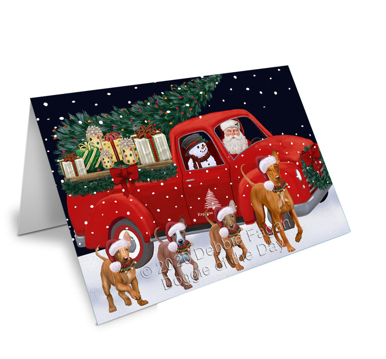 Christmas Express Delivery Red Truck Running Pharaoh Hound Dogs Handmade Artwork Assorted Pets Greeting Cards and Note Cards with Envelopes for All Occasions and Holiday Seasons GCD75188