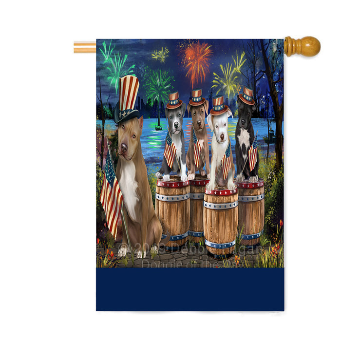 Personalized 4th of July Firework Pit Bull Dogs Custom House Flag FLG-DOTD-A58071