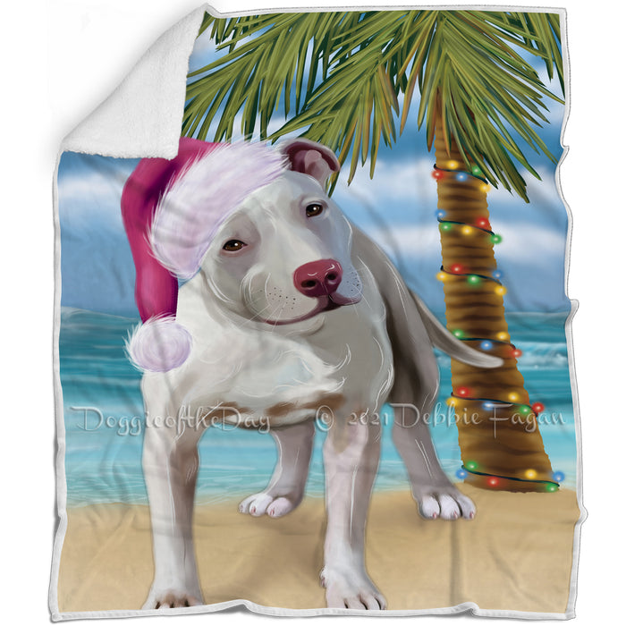 Summertime Happy Holidays Christmas Pit Bull Dog on Tropical Island Beach Blanket D186