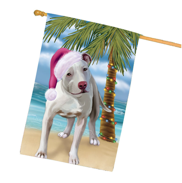 Christmas Summertime Beach Pitbull Dog House Flag Outdoor Decorative Double Sided Pet Portrait Weather Resistant Premium Quality Animal Printed Home Decorative Flags 100% Polyester FLG68762