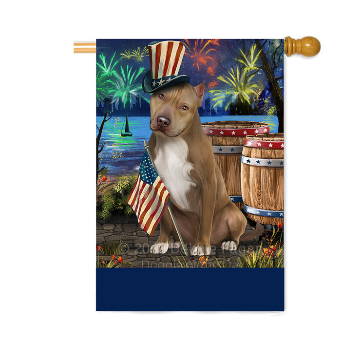 Personalized 4th of July Firework Pit Bull Dog Custom House Flag FLG-DOTD-A58072