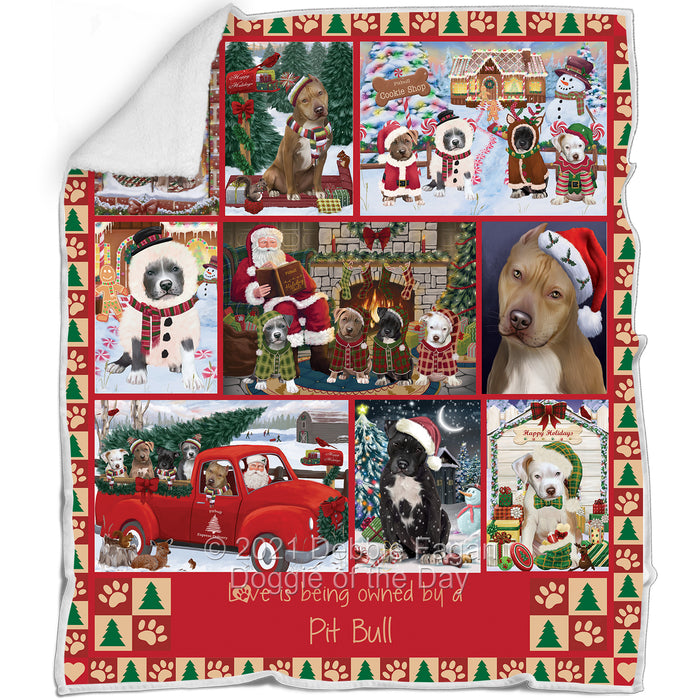 Love is Being Owned Christmas Pit Bull Dogs Blanket BLNKT143485