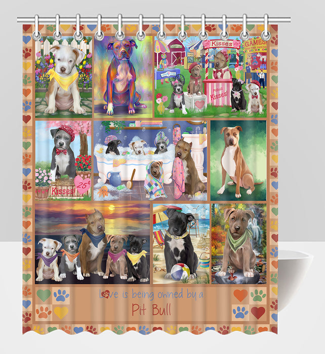 Love is Being Owned Pit Bull Dog Beige Shower Curtain