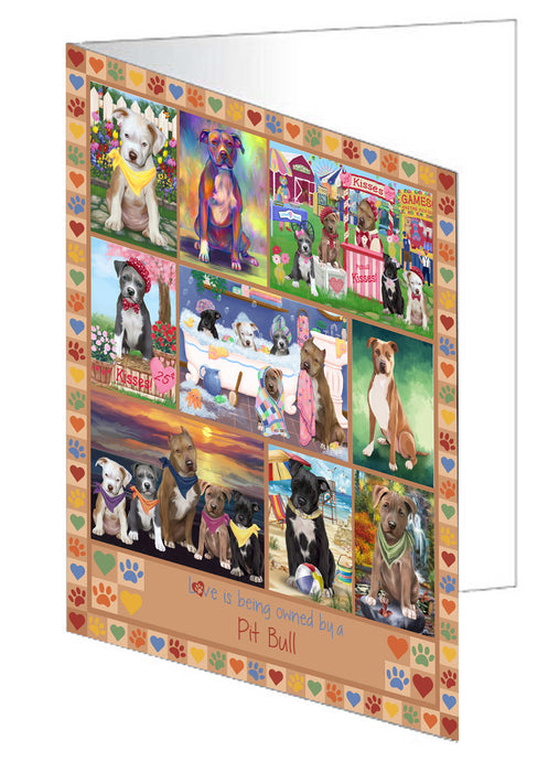 Love is Being Owned Pit Bull Dog Beige Handmade Artwork Assorted Pets Greeting Cards and Note Cards with Envelopes for All Occasions and Holiday Seasons GCD77420