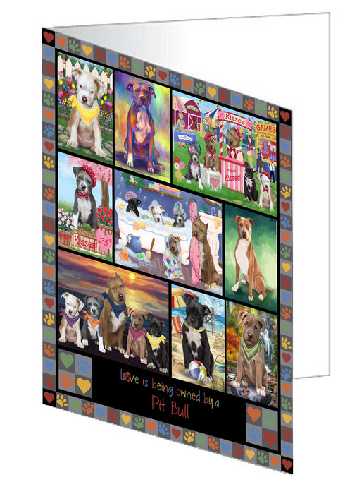 Love is Being Owned Pit Bull Dog Grey Handmade Artwork Assorted Pets Greeting Cards and Note Cards with Envelopes for All Occasions and Holiday Seasons GCD77423