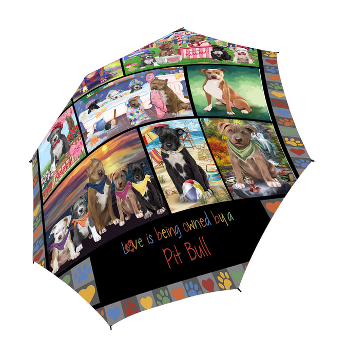 Love is Being Owned Pit Bull Dog Grey Semi-Automatic Foldable Umbrella