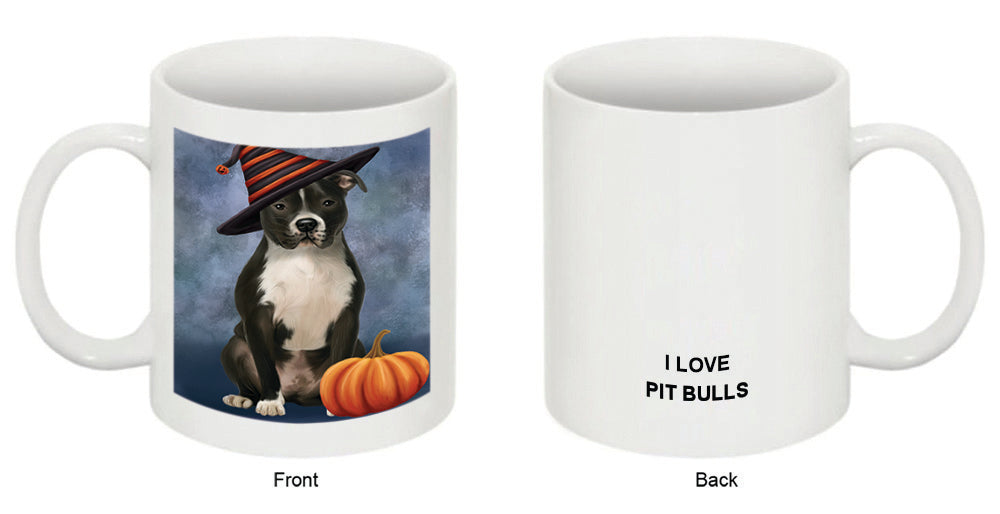 Happy Halloween Pit Bull Dog Wearing Witch Hat with Pumpkin Coffee Mug MUG50377