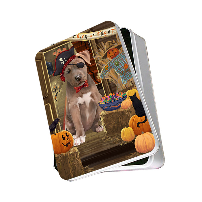 Enter at Own Risk Trick or Treat Halloween Pit Bull Dog Photo Storage Tin PITN53216
