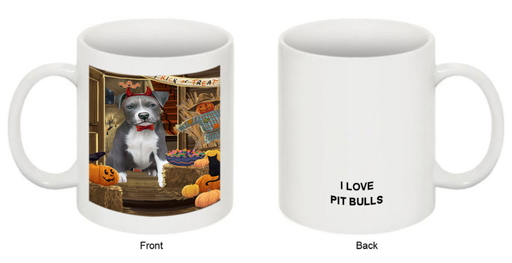Enter at Own Risk Trick or Treat Halloween Pit Bull Dog Coffee Mug MUG48615