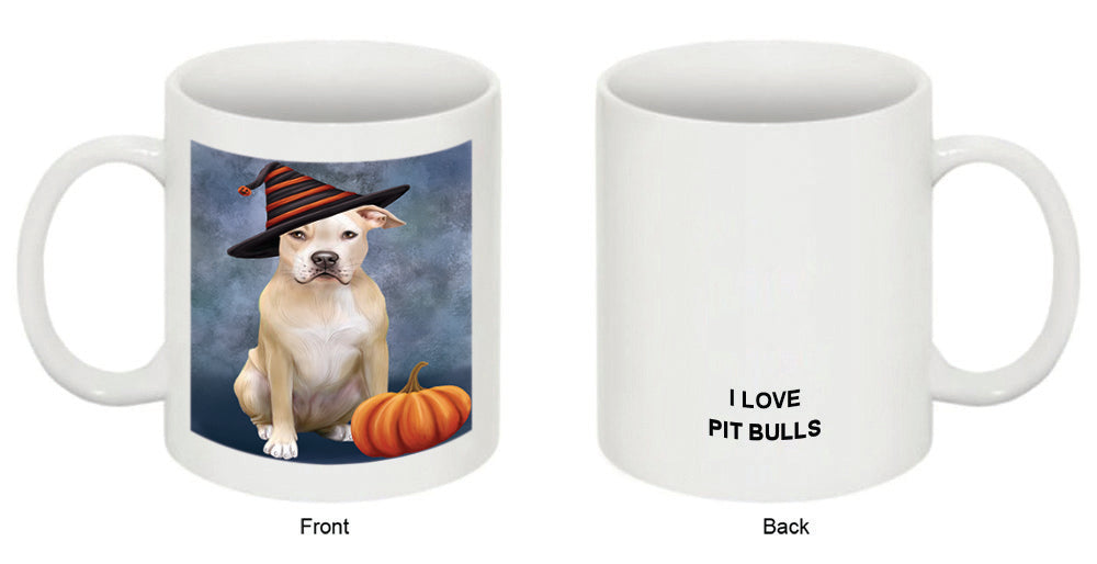 Happy Halloween Pit Bull Dog Wearing Witch Hat with Pumpkin Coffee Mug MUG50378