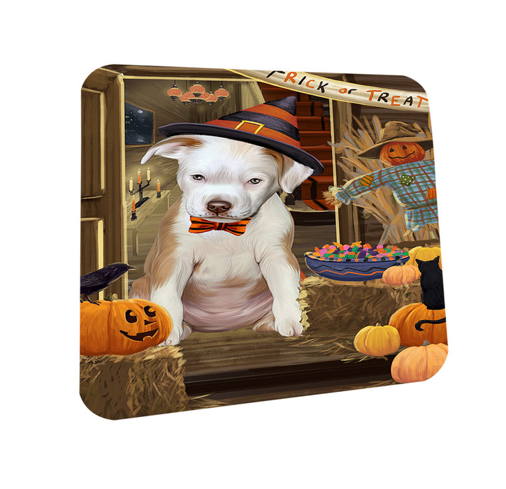 Enter at Own Risk Trick or Treat Halloween Pit Bull Dog Coasters Set of 4 CST53176