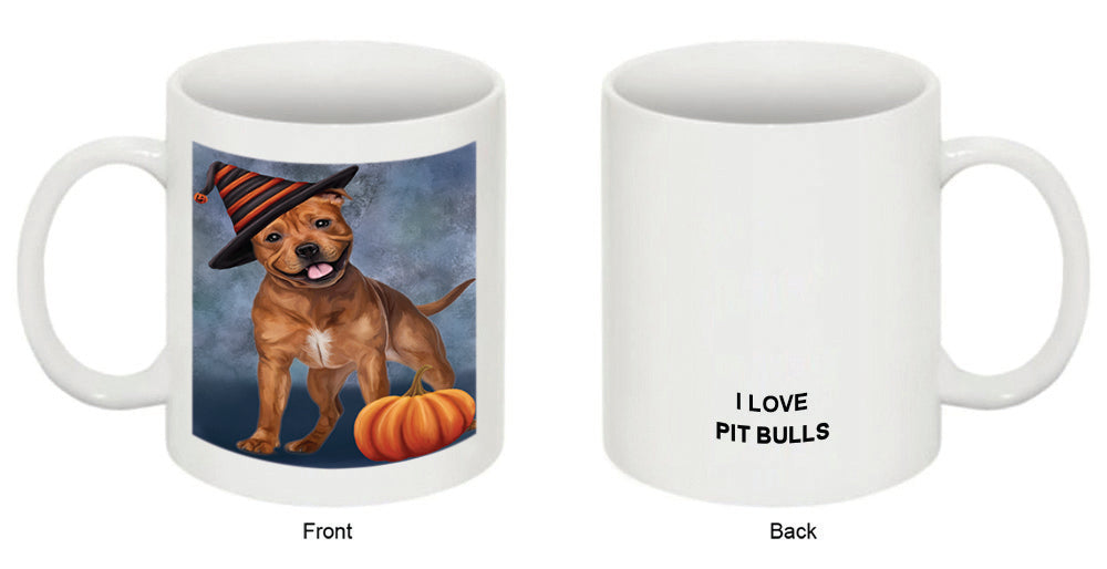 Happy Halloween Pit Bull Dog Wearing Witch Hat with Pumpkin Coffee Mug MUG50379