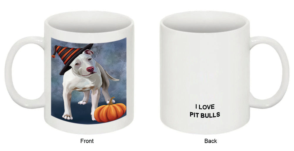Happy Halloween Pit Bull Dog Wearing Witch Hat with Pumpkin Coffee Mug MUG50380