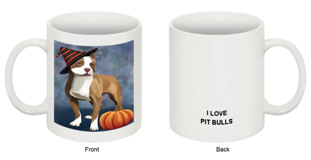 Happy Halloween Pit Bull Dog Wearing Witch Hat with Pumpkin Coffee Mug MUG50382