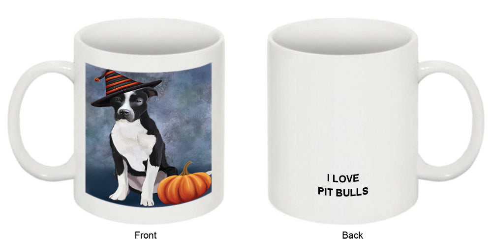 Happy Halloween Pit Bull Dog Wearing Witch Hat with Pumpkin Coffee Mug MUG50383