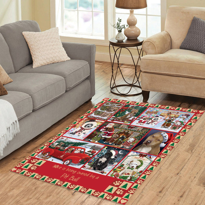 Love is Being Owned Christmas Pit Bull Dogs Area Rug