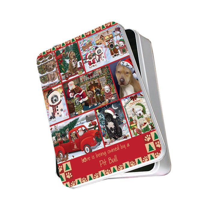 Love is Being Owned Christmas Pit Bull Dogs Photo Storage Tin PITN57185