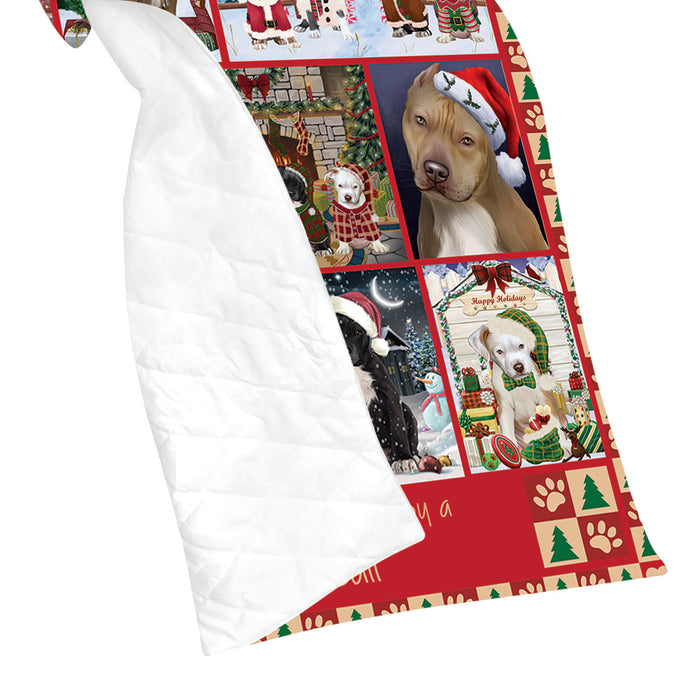Love is Being Owned Christmas Pit Bull Dogs Quilt