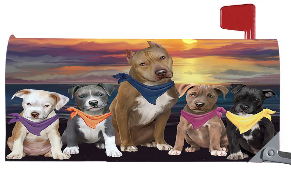 Family Sunset Portrait Pit Bull Dogs Magnetic Mailbox Cover MBC48491