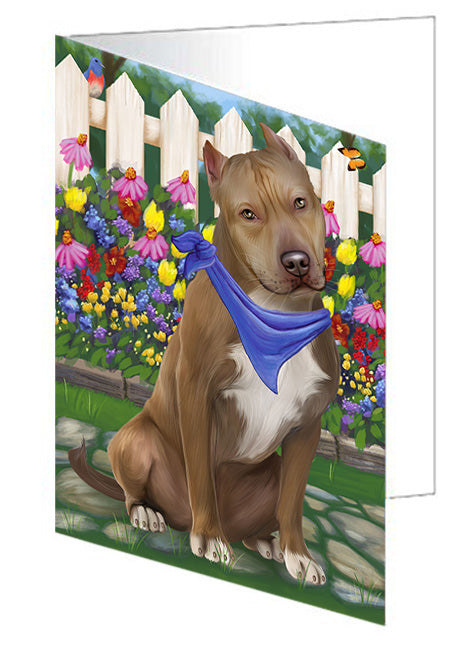 Spring Floral Pit Bull Dog Handmade Artwork Assorted Pets Greeting Cards and Note Cards with Envelopes for All Occasions and Holiday Seasons GCD54632