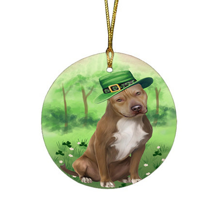 St. Patricks Day Irish Portrait Pit Bull Dog Round Flat Christmas Ornament RFPOR49332