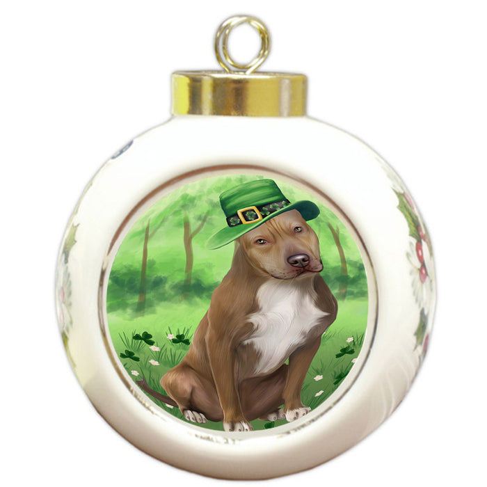 St. Patricks Day Irish Portrait Pit Bull Dog Round Ball Christmas Ornament RBPOR49341