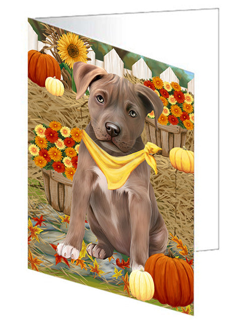 Fall Autumn Greeting Pit Bull Dog with Pumpkins Handmade Artwork Assorted Pets Greeting Cards and Note Cards with Envelopes for All Occasions and Holiday Seasons GCD56495