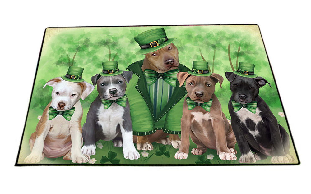St. Patricks Day Irish Family Portrait Pit Bulls Dog Floormat FLMS49734