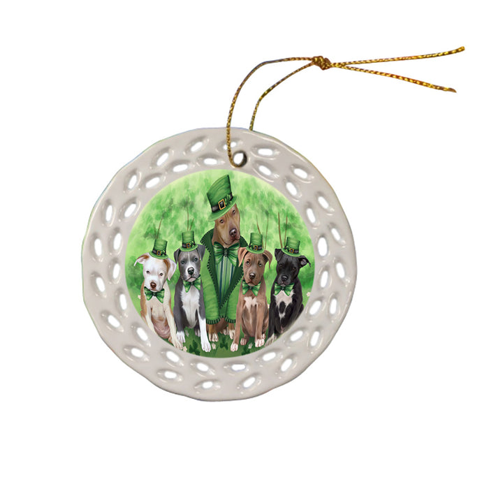 St. Patricks Day Irish Family Portrait Pit Bulls Dog Ceramic Doily Ornament DPOR49342