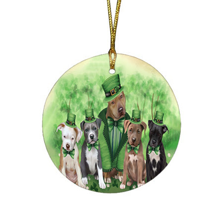 St. Patricks Day Irish Family Portrait Pit Bulls Dog Round Flat Christmas Ornament RFPOR49333