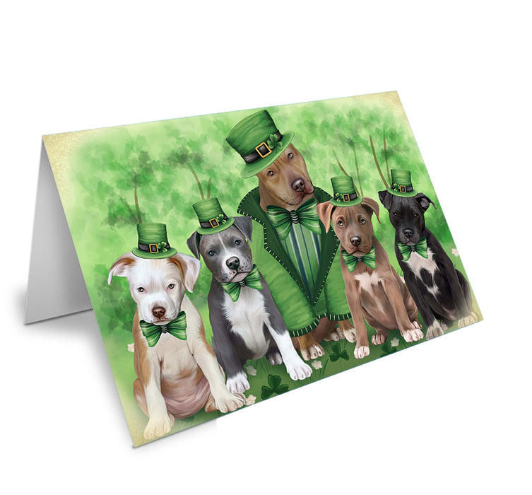 St. Patricks Day Irish Family Portrait Pit Bulls Dog Handmade Artwork Assorted Pets Greeting Cards and Note Cards with Envelopes for All Occasions and Holiday Seasons GCD52055