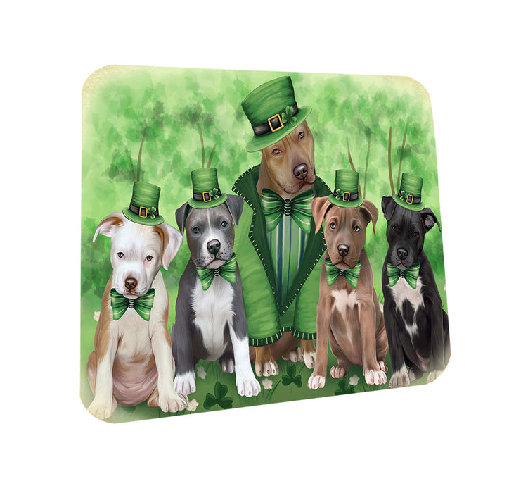 St. Patricks Day Irish Family Portrait Pit Bulls Dog Coasters Set of 4 CST49301