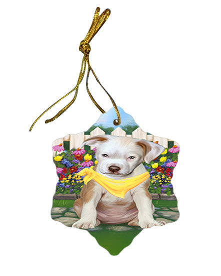 Spring Floral Pit Bull Dog Star Porcelain Ornament SPOR50188