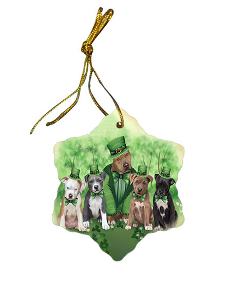 St. Patricks Day Irish Family Portrait Pit Bulls Dog Star Porcelain Ornament SPOR49334
