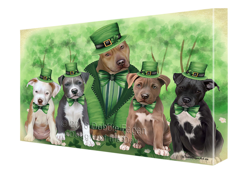 St. Patricks Day Irish Family Portrait Pit Bulls Dog Canvas Wall Art CVS58971
